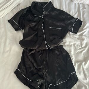 black slickly pajama set